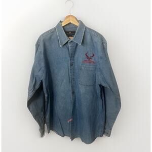 Consensus Denim Shirt Blue Relaxed Embroidered Workwear Chore Western Starched